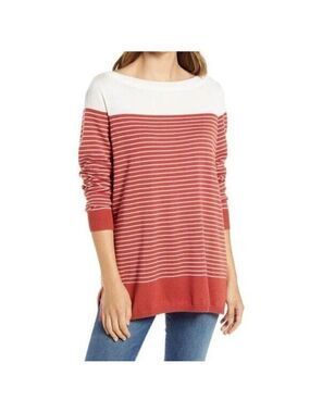 CASLON BNWT Rust Stripe Sweater Tunic Boat Neck New